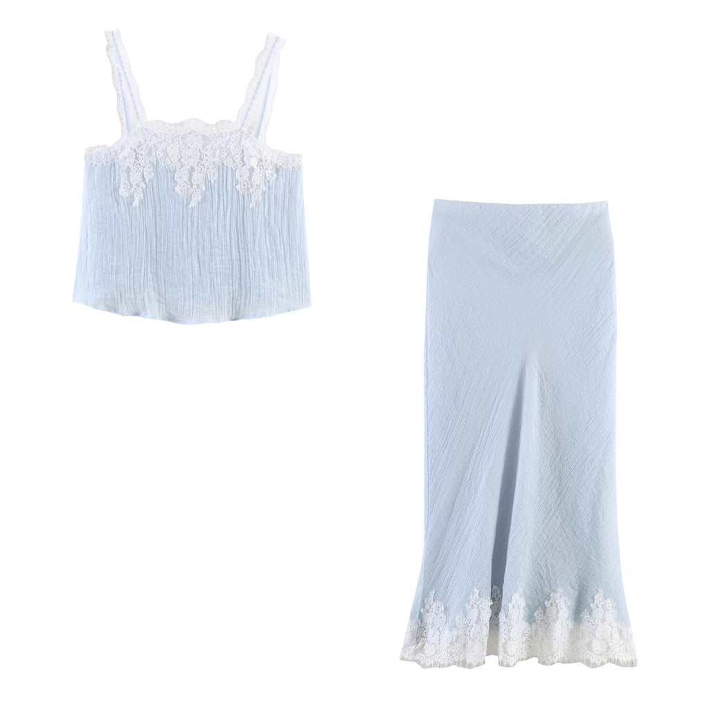 Women Clothing Western Lace Clothing Short Top Lace Midi Skirt Sets Bella Mia