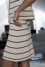 Women Striped Short Sleeved Knitted Jacket Mini Skirt Stes Bella Mia