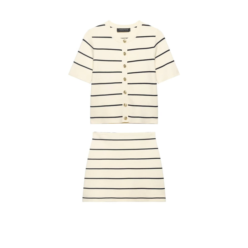 Women Striped Short Sleeved Knitted Jacket Mini Skirt Stes Bella Mia
