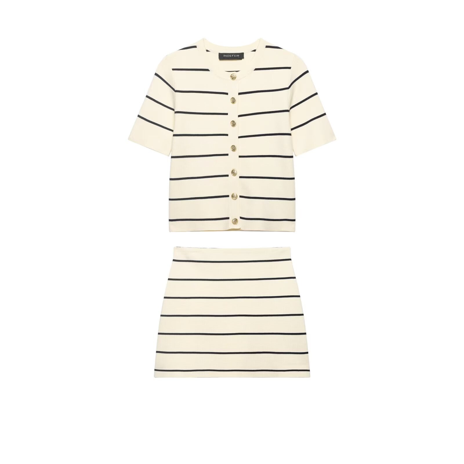 Women Striped Short Sleeved Knitted Jacket Mini Skirt Stes Bella Mia