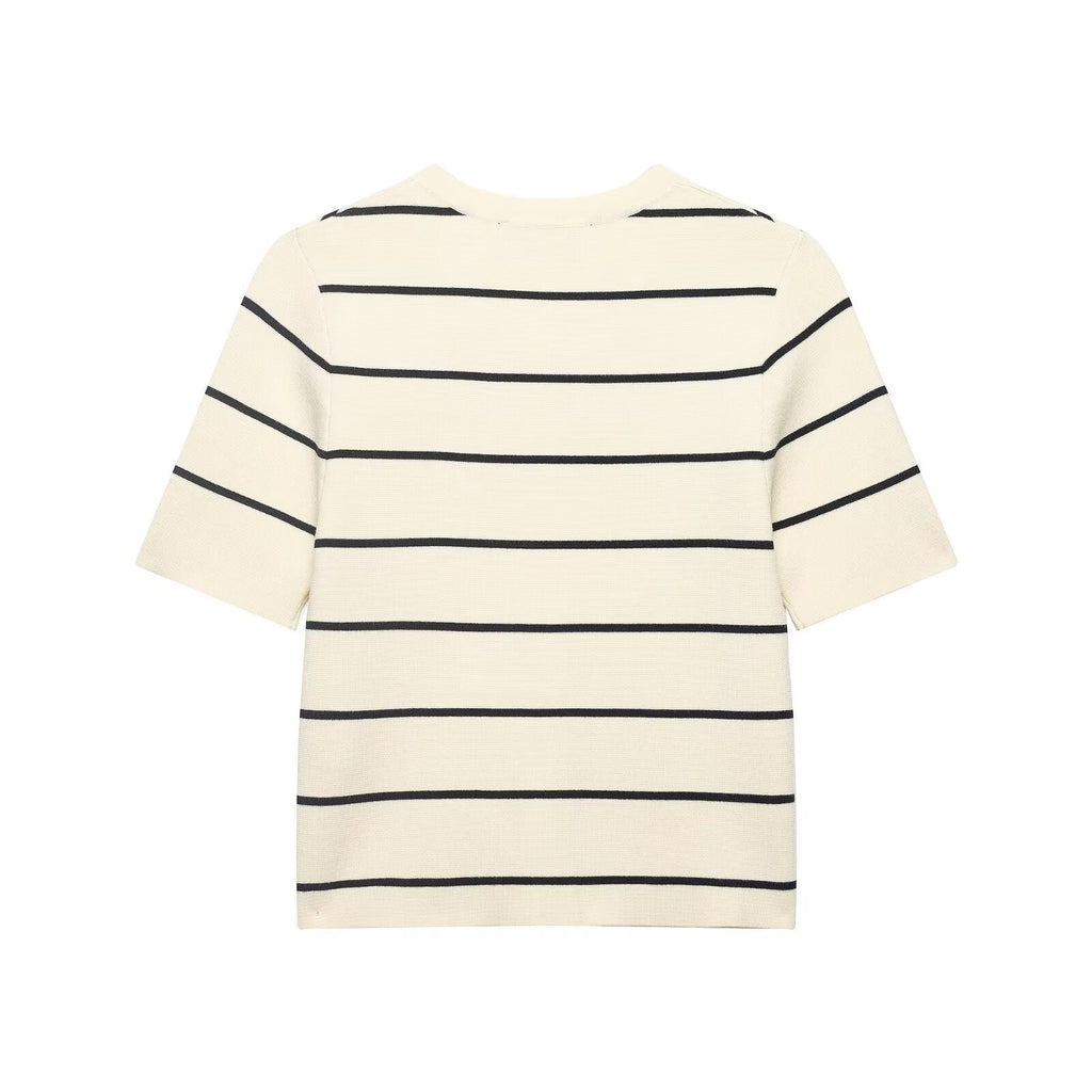 Women Striped Short Sleeved Knitted Jacket Mini Skirt Stes Bella Mia