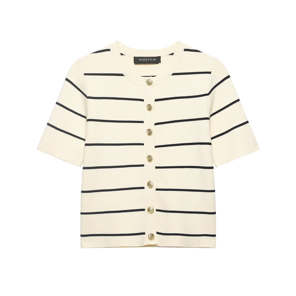 Women Striped Short Sleeved Knitted Jacket Mini Skirt Stes Bella Mia