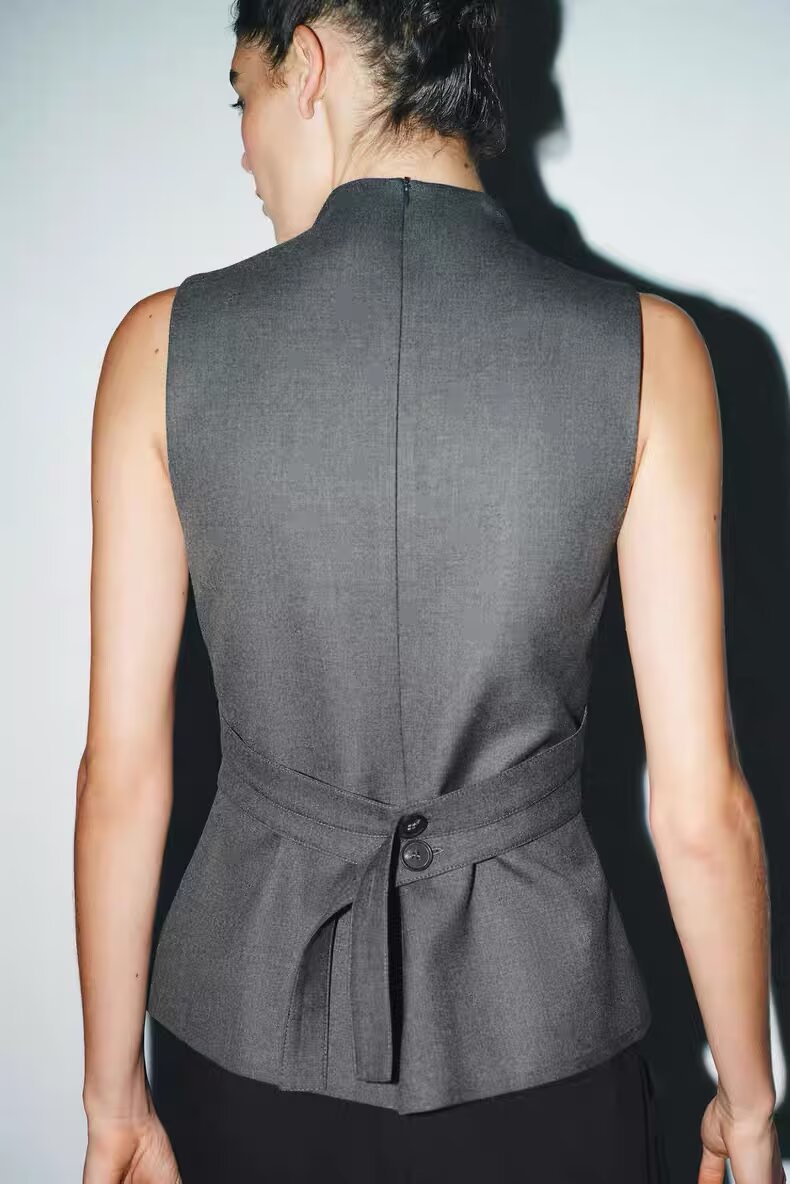 Women Clothing Summer Button Turtleneck Sleeveless Top Bella Mia