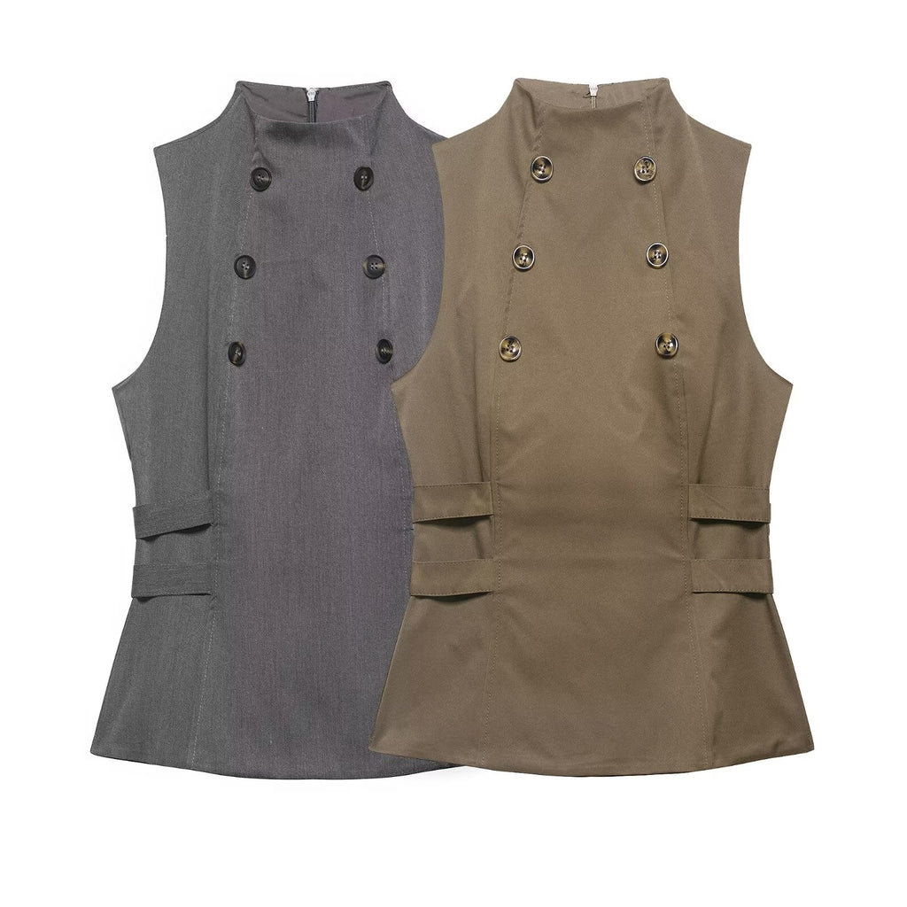 Women Clothing Summer Button Turtleneck Sleeveless Top Bella Mia