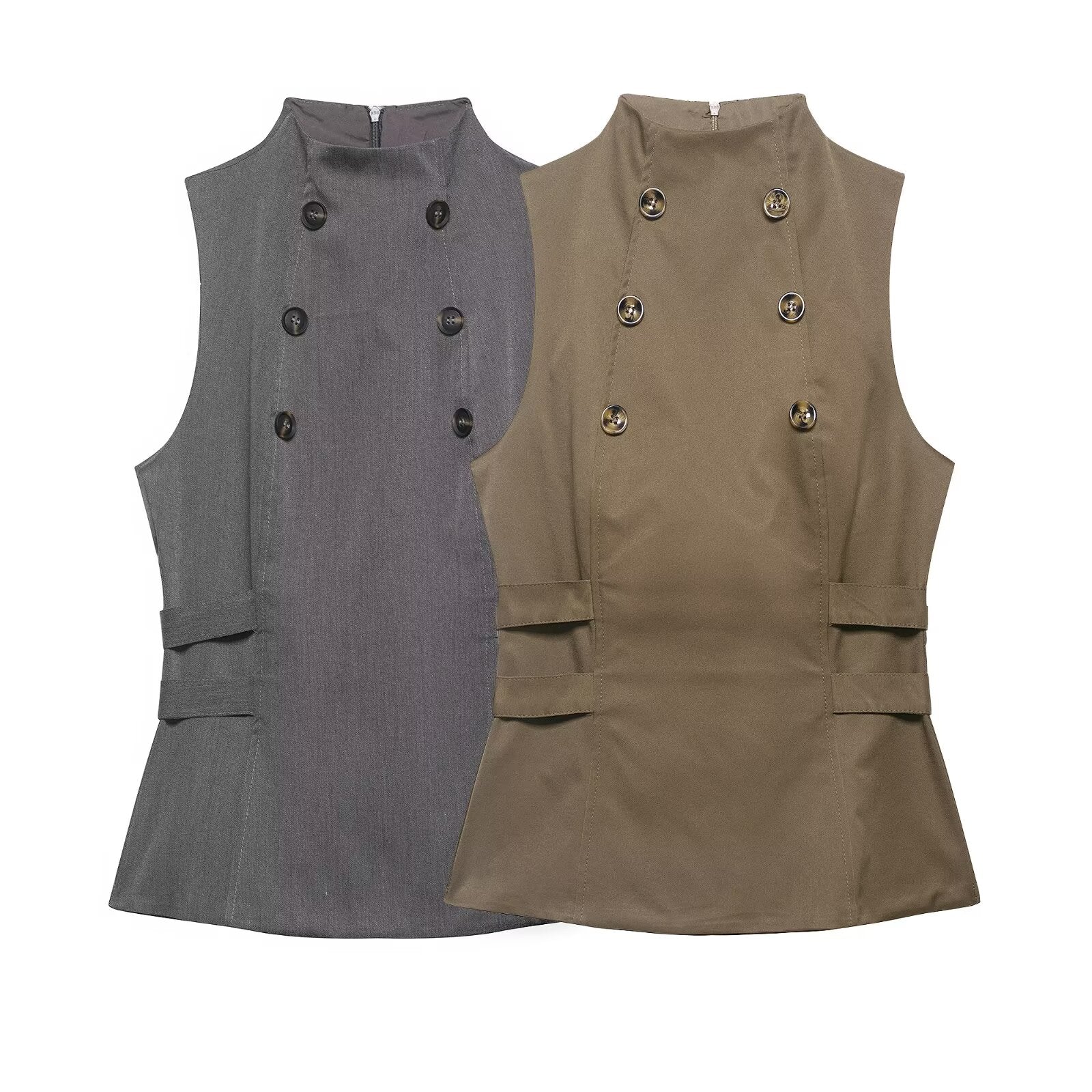 Women Clothing Summer Button Turtleneck Sleeveless Top Bella Mia