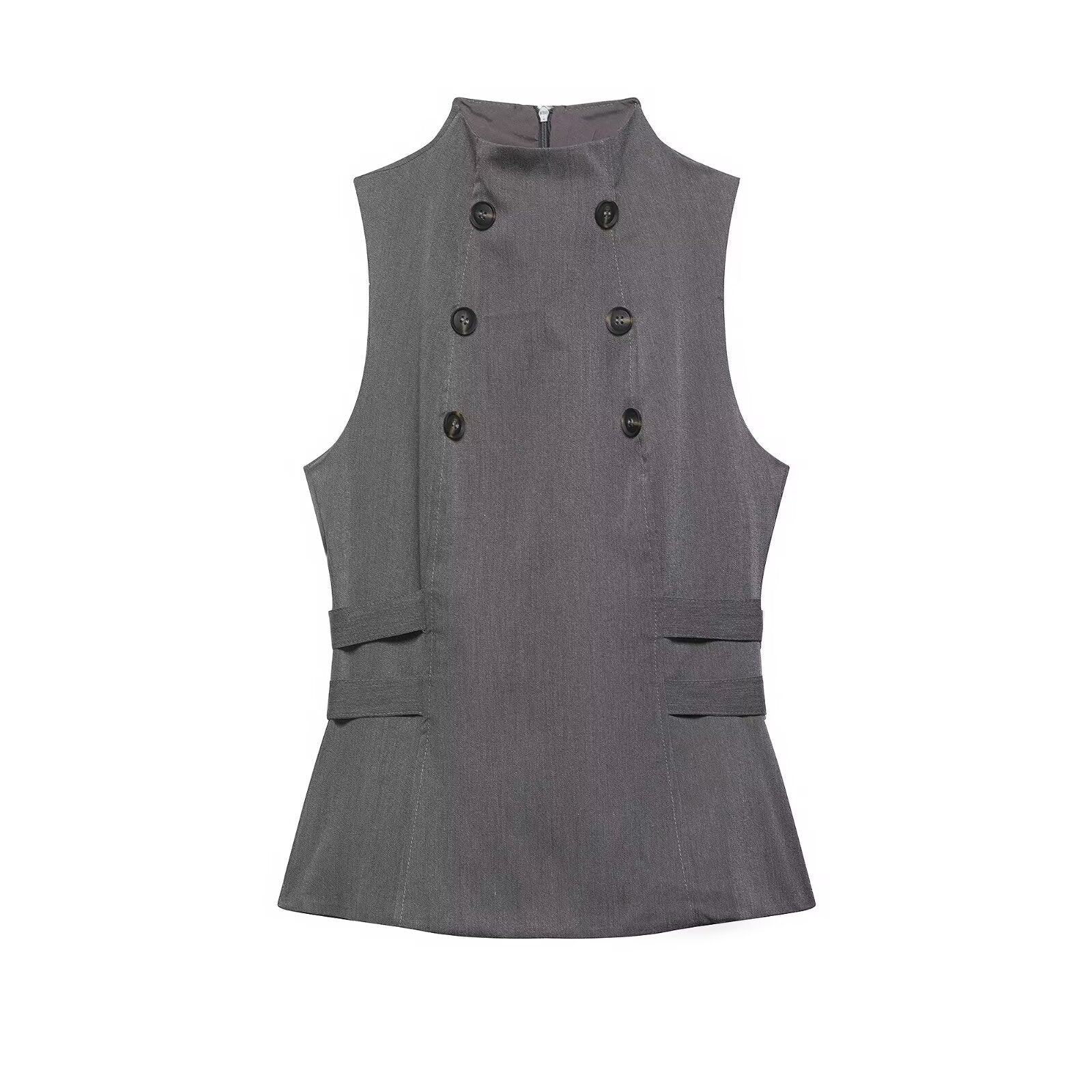 Women Clothing Summer Button Turtleneck Sleeveless Top Bella Mia