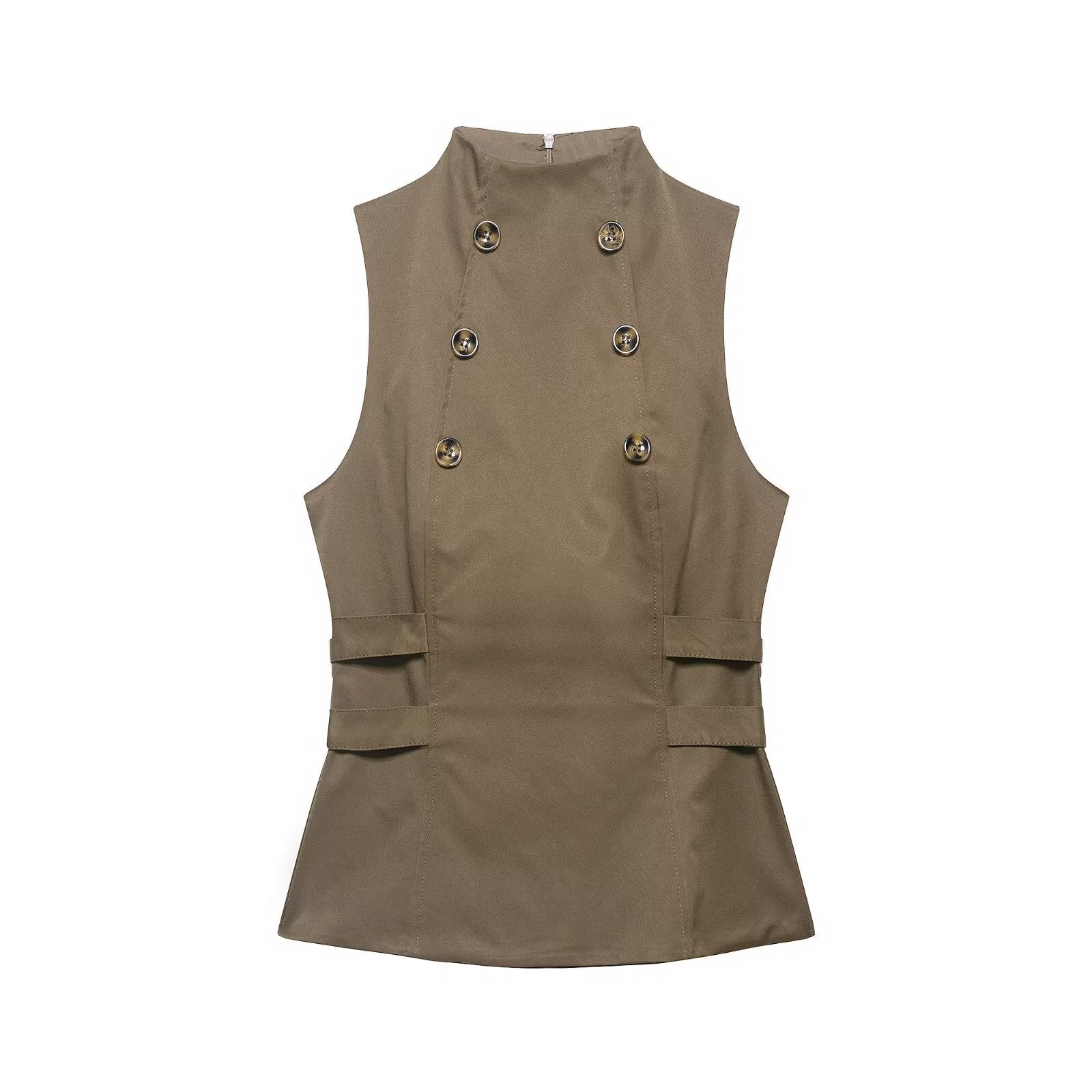 Women Clothing Summer Button Turtleneck Sleeveless Top Bella Mia