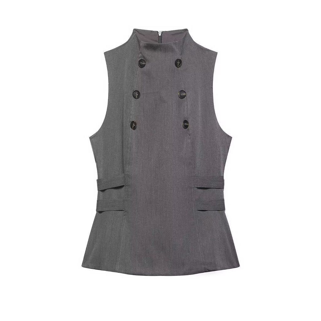 Women Clothing Summer Button Turtleneck Sleeveless Top Bella Mia