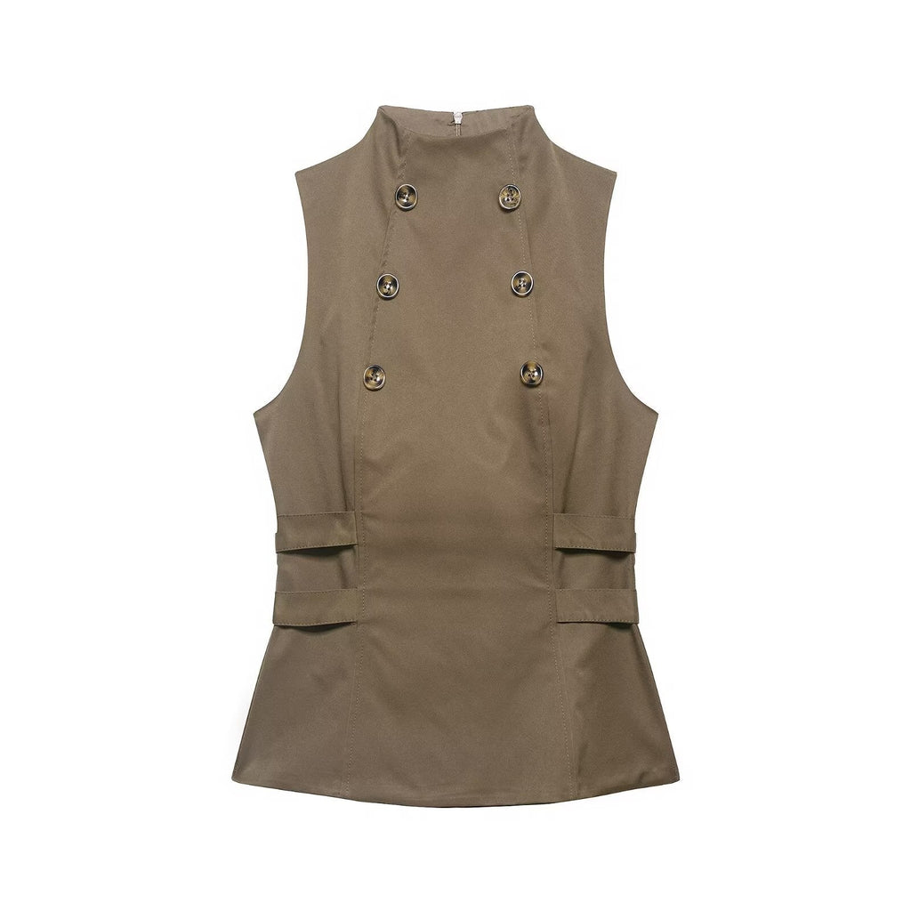 Women Clothing Summer Button Turtleneck Sleeveless Top Bella Mia