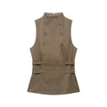 Women Clothing Summer Button Turtleneck Sleeveless Top Bella Mia