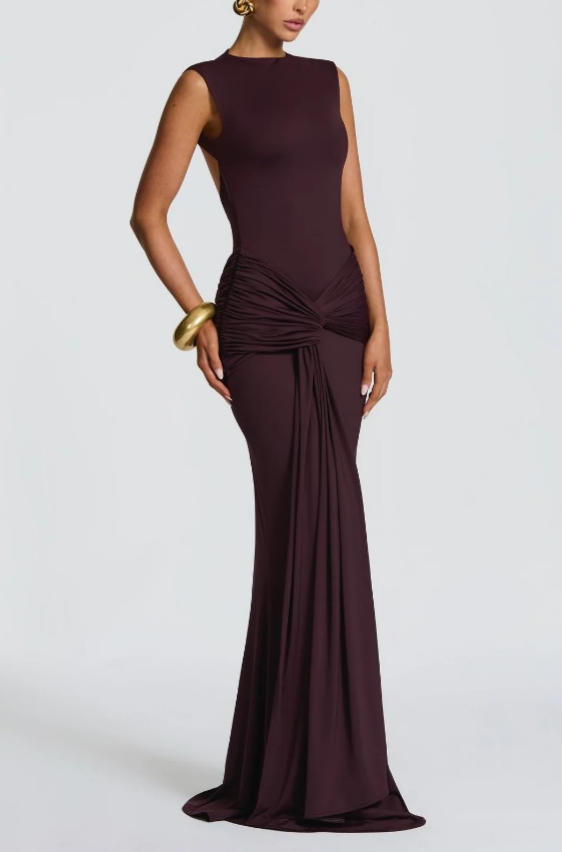 Women Clothing Summer Irregular Asymmetric Slim Fit Ruched round Neck Sleeveless Dress Bella Mia
