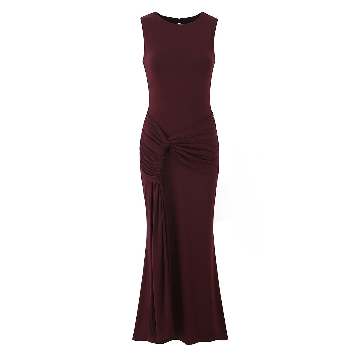 Women Clothing Summer Irregular Asymmetric Slim Fit Ruched round Neck Sleeveless Dress Bella Mia