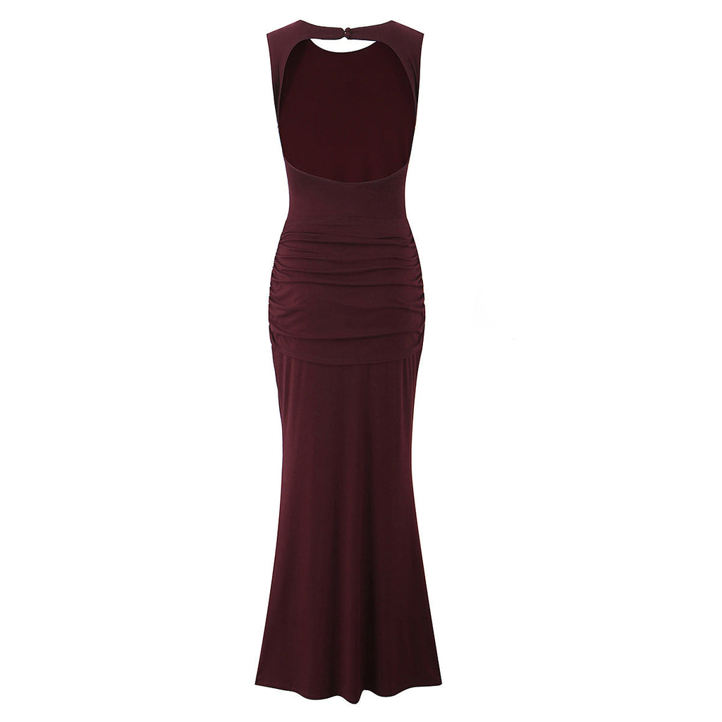 Women Clothing Summer Irregular Asymmetric Slim Fit Ruched round Neck Sleeveless Dress Bella Mia