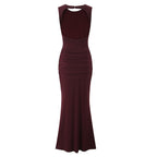 Women Clothing Summer Irregular Asymmetric Slim Fit Ruched round Neck Sleeveless Dress Bella Mia