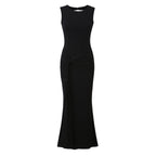 Women Clothing Summer Irregular Asymmetric Slim Fit Ruched round Neck Sleeveless Dress Bella Mia
