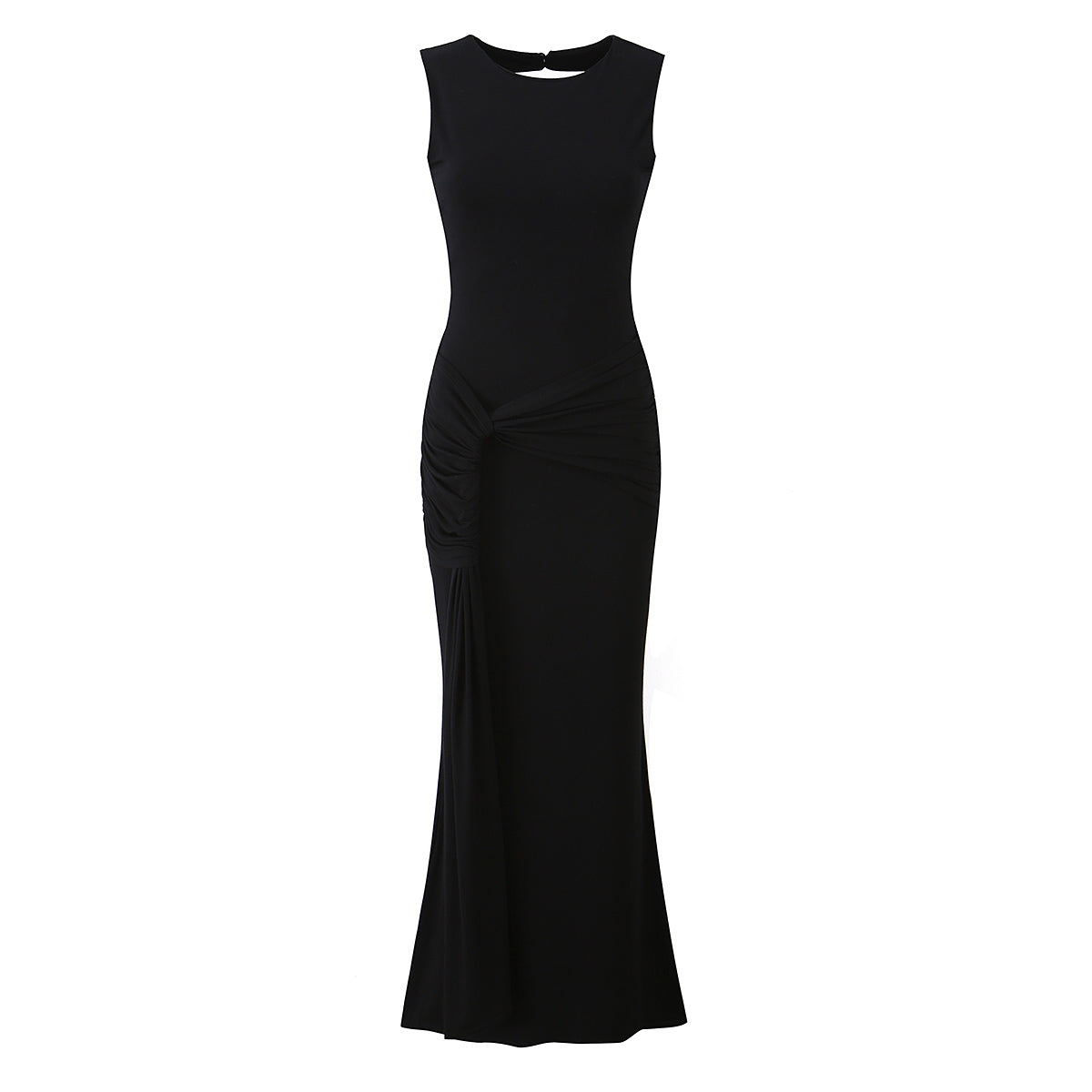 Women Clothing Summer Irregular Asymmetric Slim Fit Ruched round Neck Sleeveless Dress Bella Mia
