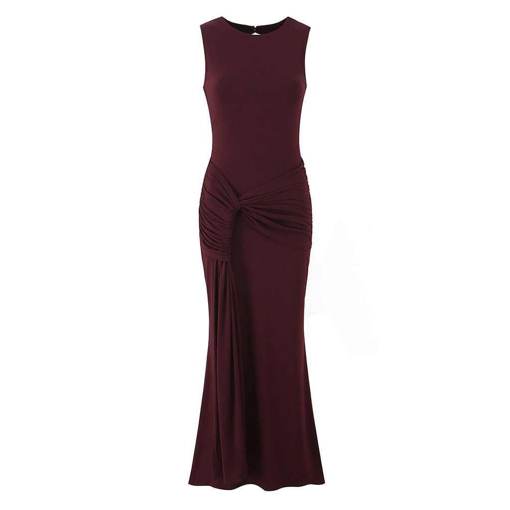 Women Clothing Summer Irregular Asymmetric Slim Fit Ruched round Neck Sleeveless Dress Bella Mia