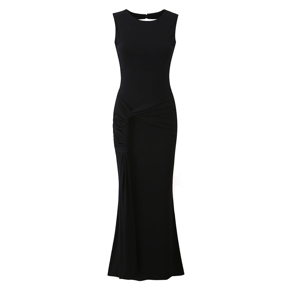 Women Clothing Summer Irregular Asymmetric Slim Fit Ruched round Neck Sleeveless Dress Bella Mia