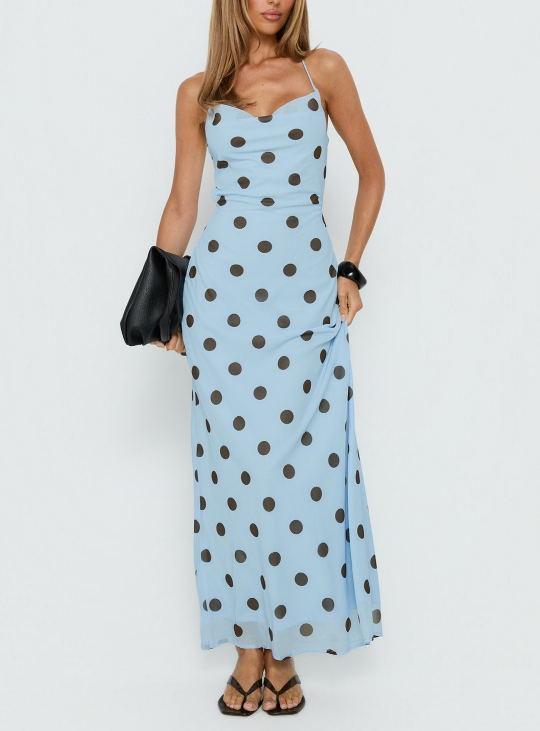 Gentle Elegant Pink Polka Dot Brace Dress Women Vintage Backless Lace up Design Tight Waist Maxi Dress Bella Mia