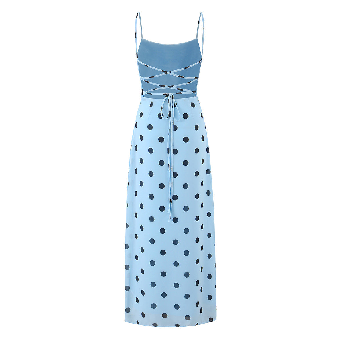 Gentle Elegant Pink Polka Dot Brace Dress Women Vintage Backless Lace up Design Tight Waist Maxi Dress Bella Mia