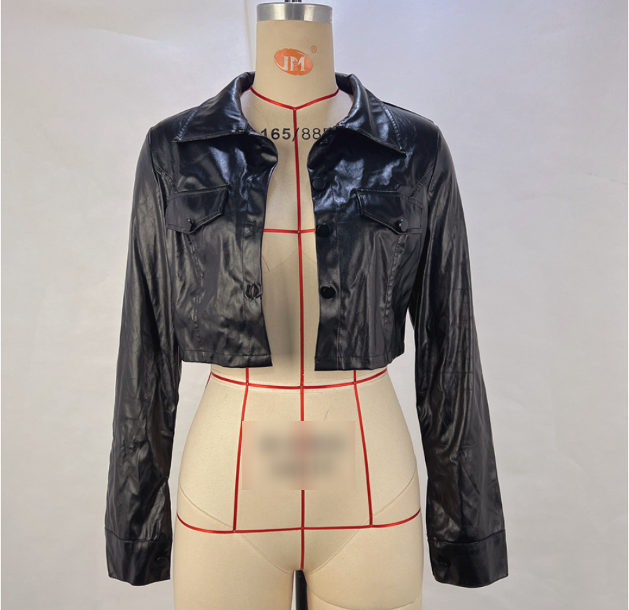 Street Sexy Fan Car Clothes Collared Breasted Leather Coat Women Autumn Sexy Cropped Fried Street Cropped Jacket Bella Mia