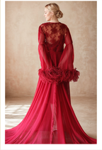 Ethereal Lace & Feather-Trimmed Sheer Bridal Robe – Vintage Luxury Loungewear SelenaHuanStudio