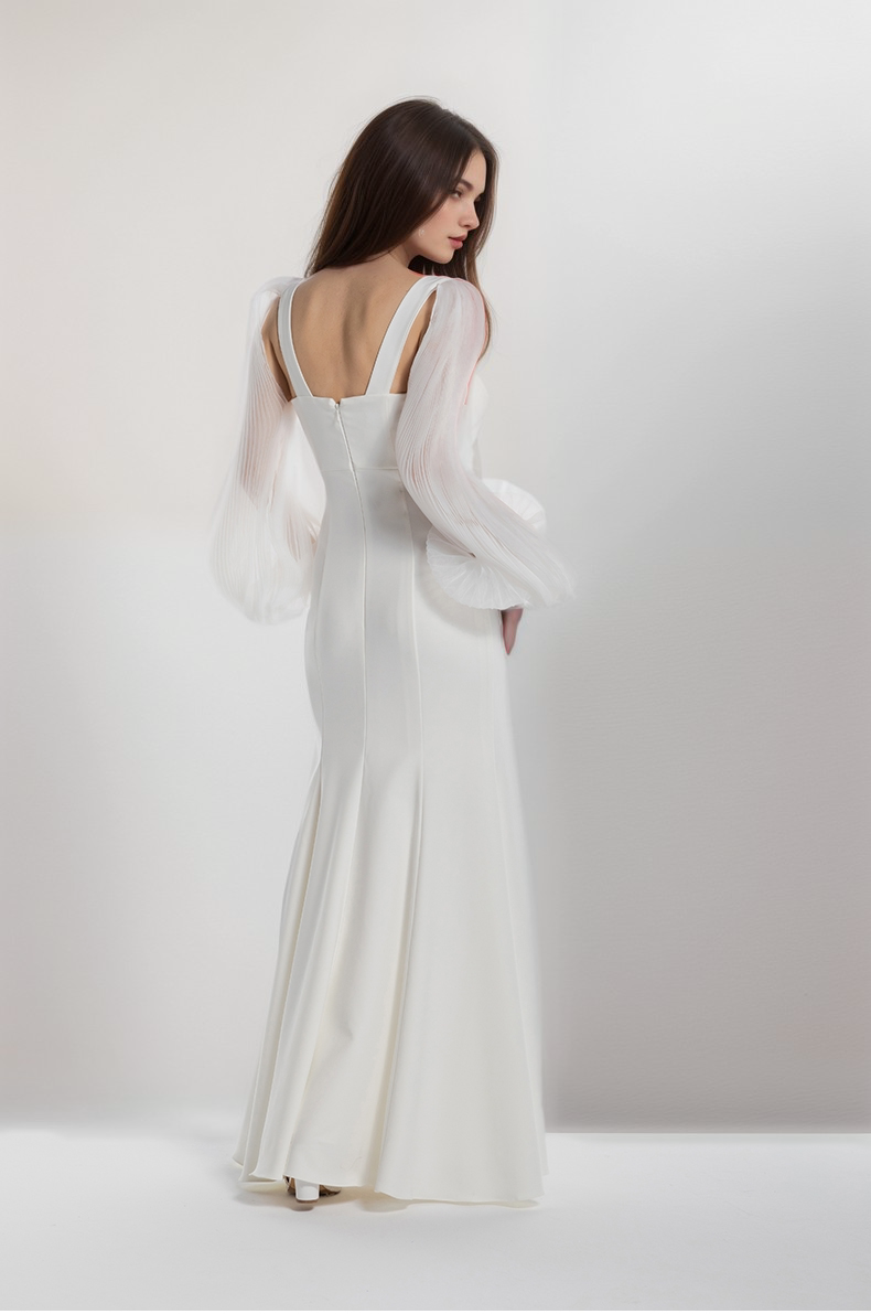 Ethereal Sculpted Bust Mermaid Gown with Sheer Balloon Sleeves SelenaHuanStudio