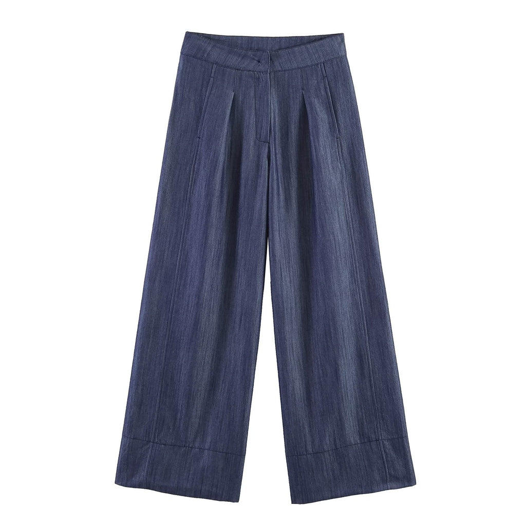 Summer Women Clothes Casual Sleeveless Stand Collar Rivet Buckle Top Wide Leg Trousers