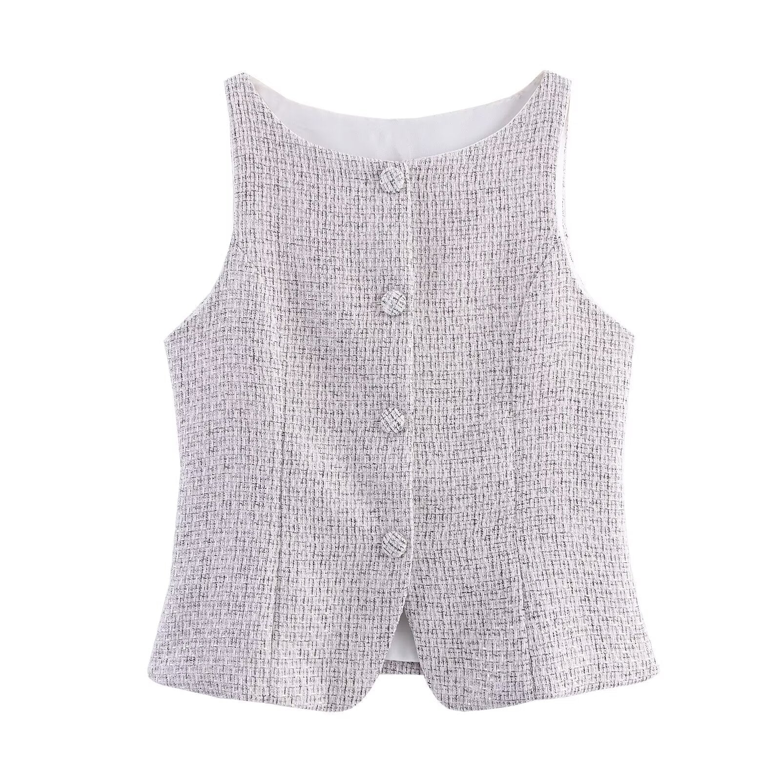 Women Clothing Tweed Sleeveless Vest Half Length Skirt Outfit