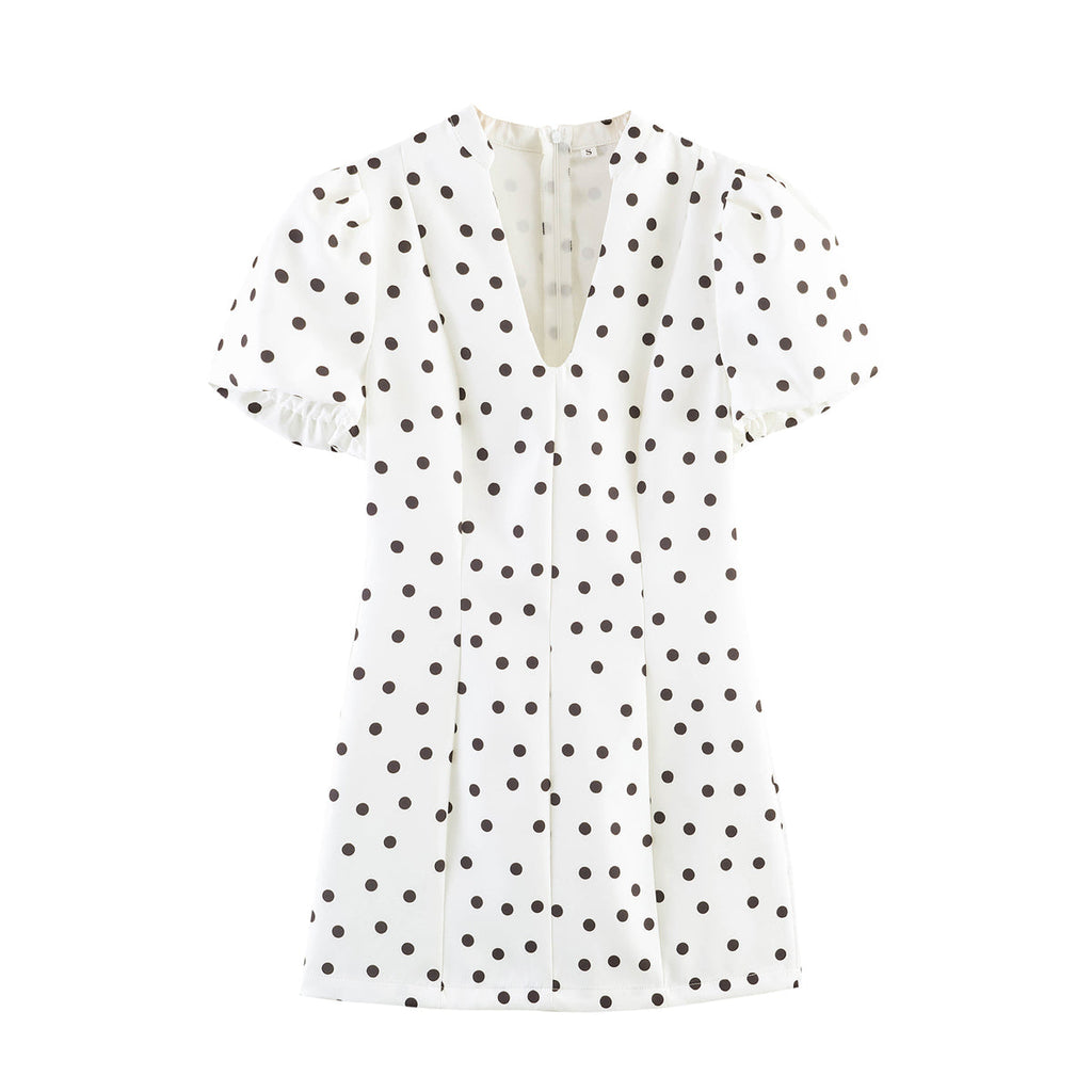 Spring Women Clothing Slim Fit Graceful Puff Sleeve Short Dress
