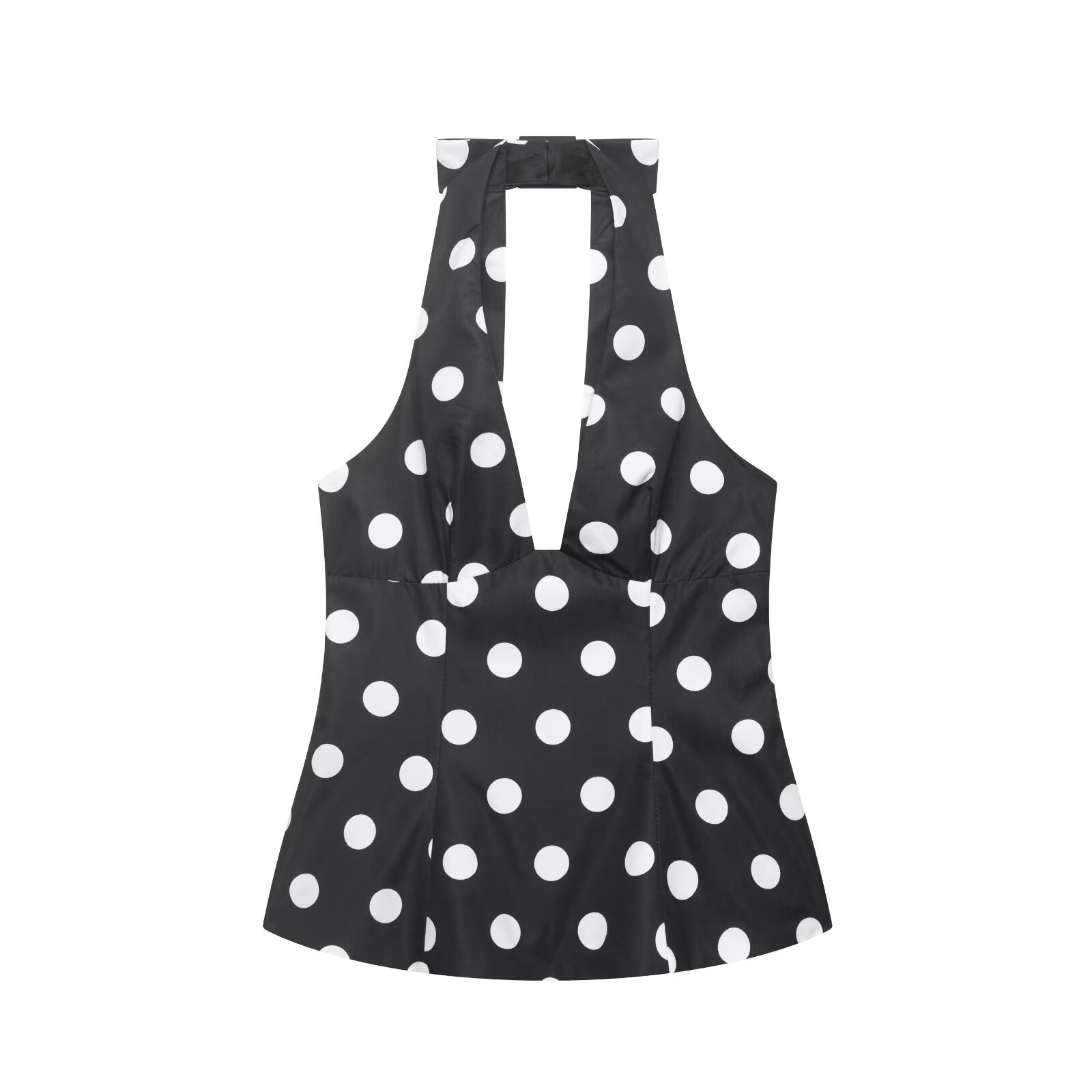 Women Clothing Summer Sexy Bowknot Decoration Polka Dot Hanging Collar Sleeveless Top