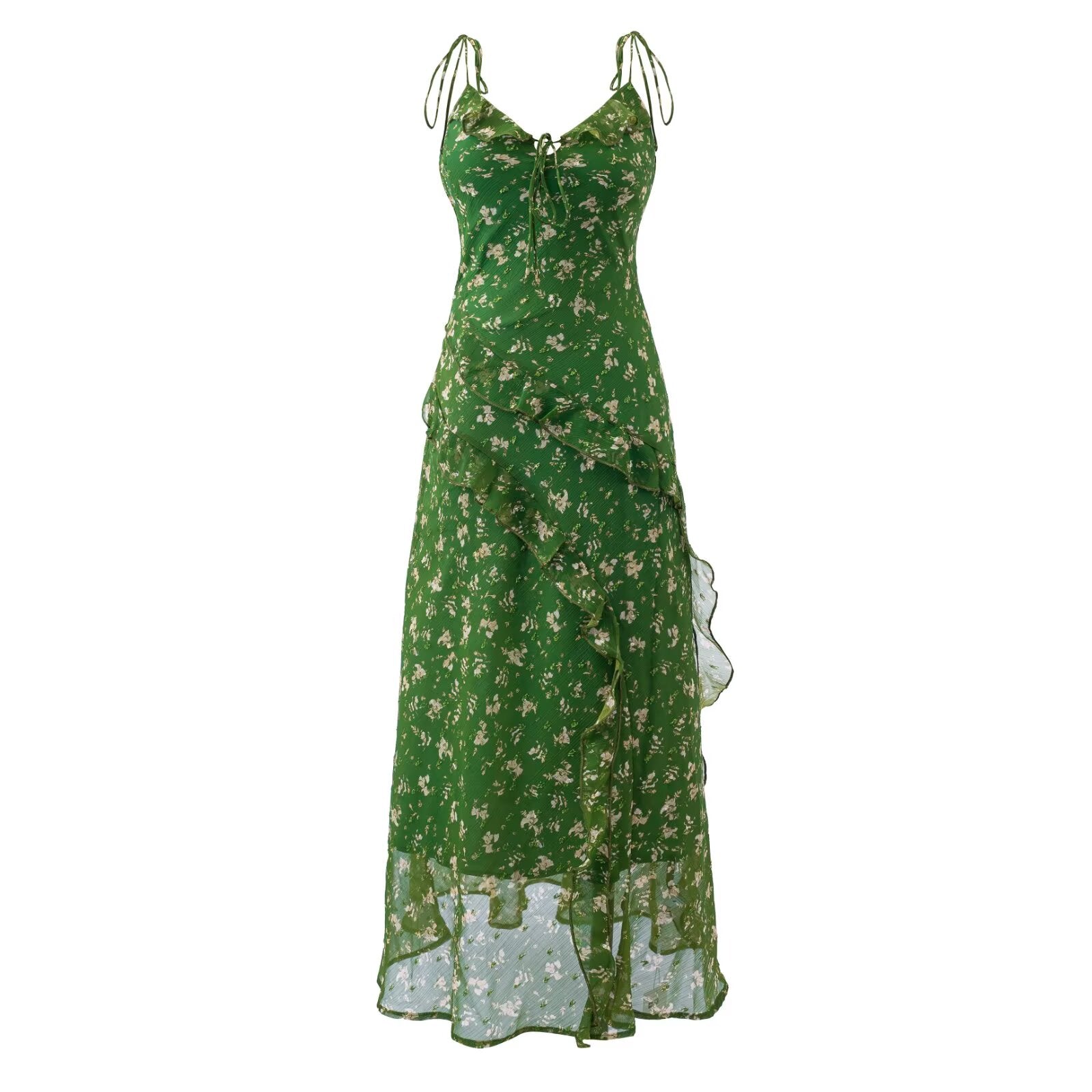 Summer Vintage Fresh Gentle Ruffled Floral Dress Slim Fit Figure Flattering Cami Dress