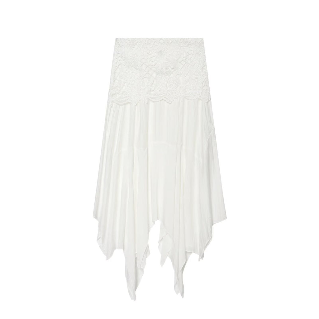 Hollow Out Cutout Embroidered Short Top Embroidery Asymmetric Midi Skirt Sets