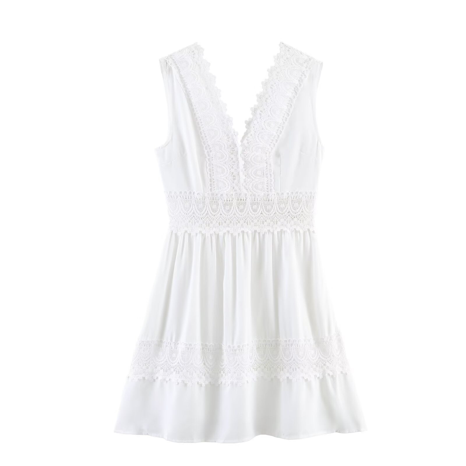 Summer Slim Waist Lace Short Stitching Dress
