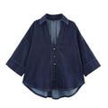 Summer Casual Women Collared Wide Sleeve Loose Denim Shirt Top High Waist Wide Leg Set