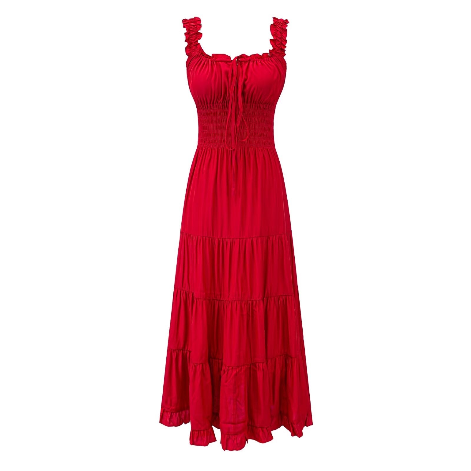 Fairy Dress Seaside Wear Tight Waist Strap Dress Women Summer Beautiful Square Collar Slimming Umbrella Swing Dress