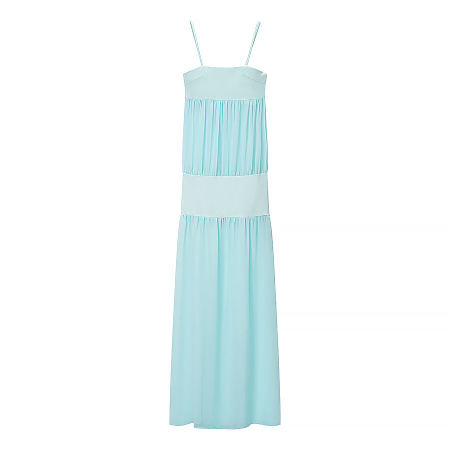 Summer Women Clothing Sexy Stitching See through Strap Solid Color Dress
