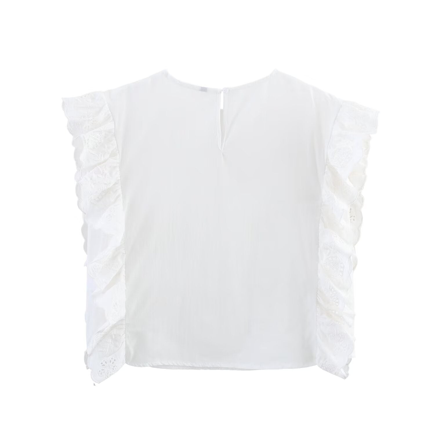 Women Clothing Summer French Ruffled Embroidered Sleeveless Top