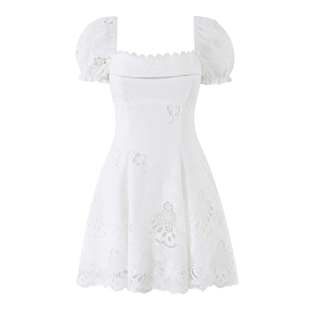 Summer French Sexy Solid Color Lace Trim Waist Trimming Spaghetti Straps Sexy Dress
