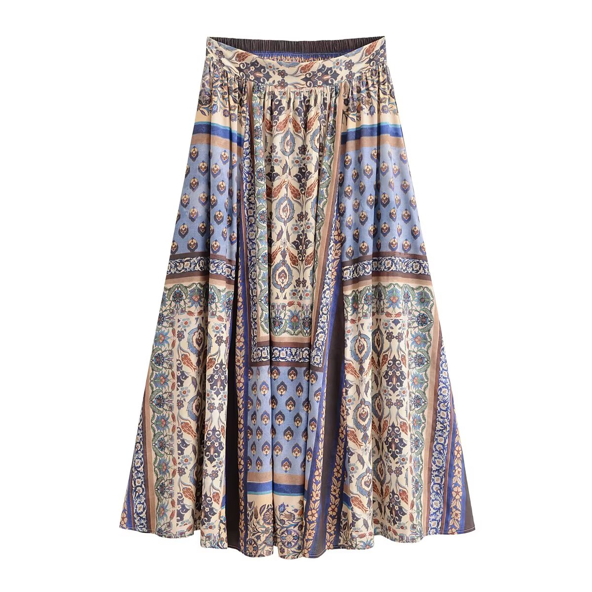 Women Clothing Summer Rayon Positioning Printing Elastic Waist Bohemian Big Hem Skirt