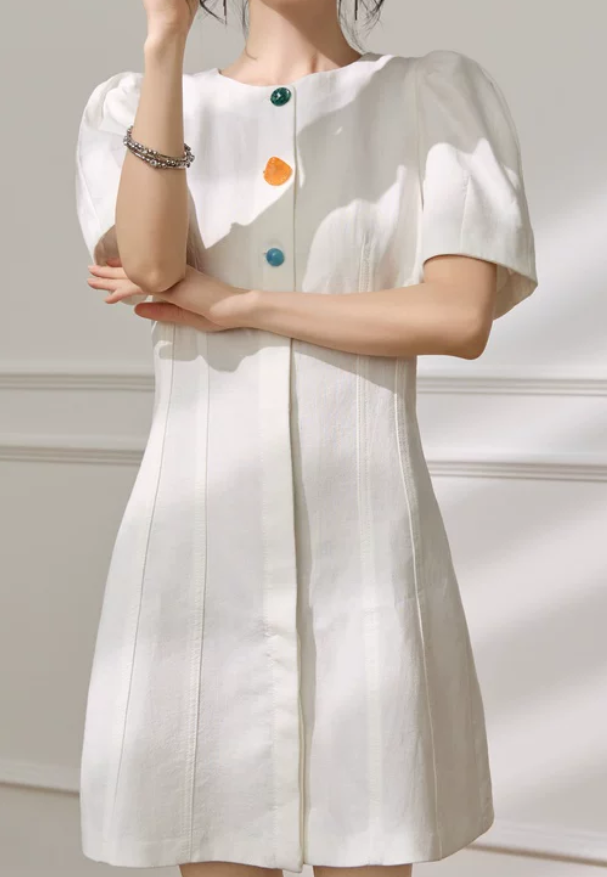 Summer Women Casual Slim Puff Sleeve Short Dress