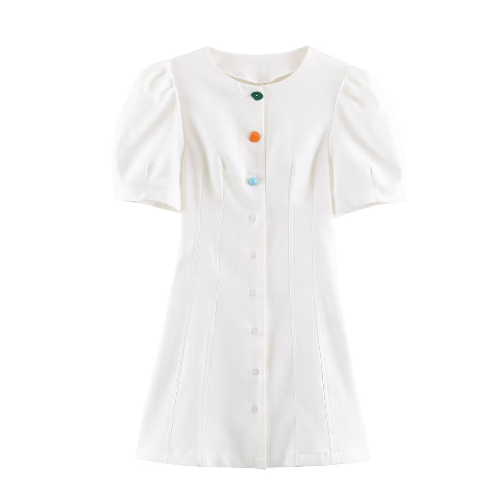 Summer Women Casual Slim Puff Sleeve Short Dress