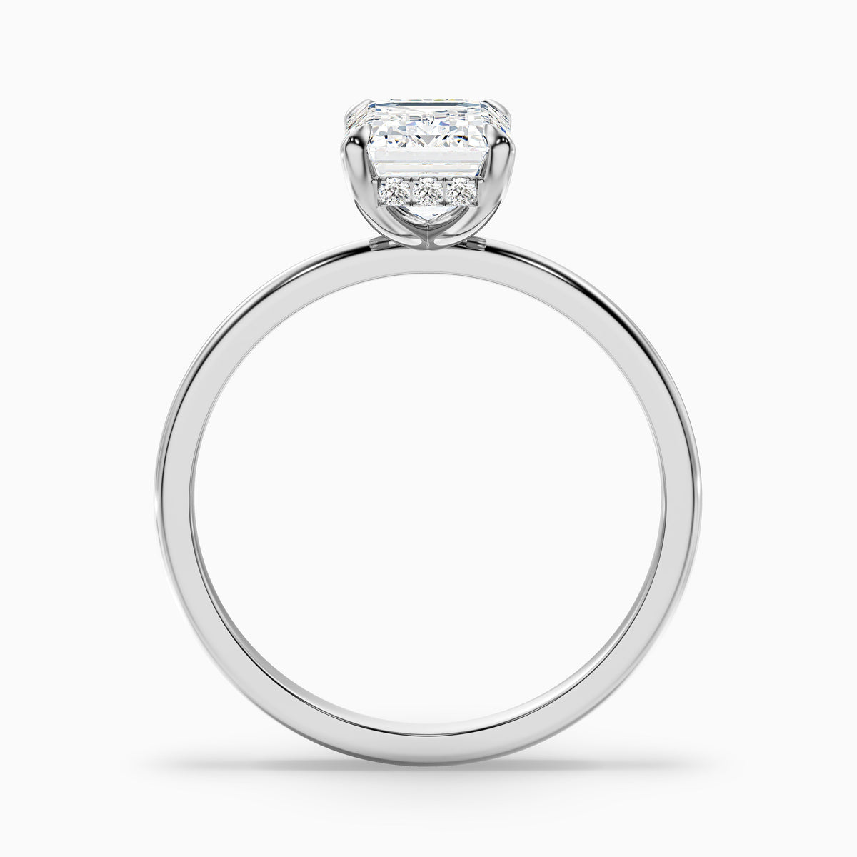 Emme 1.5 Carat Emerald Cut Hidden Halo Moissanite Diamond Ring in Platinum