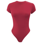 Solid Color Bottoming WomenClothing Basic Casual Short Sleeve round Neck Tight Bodysuit Summer Bella Mia