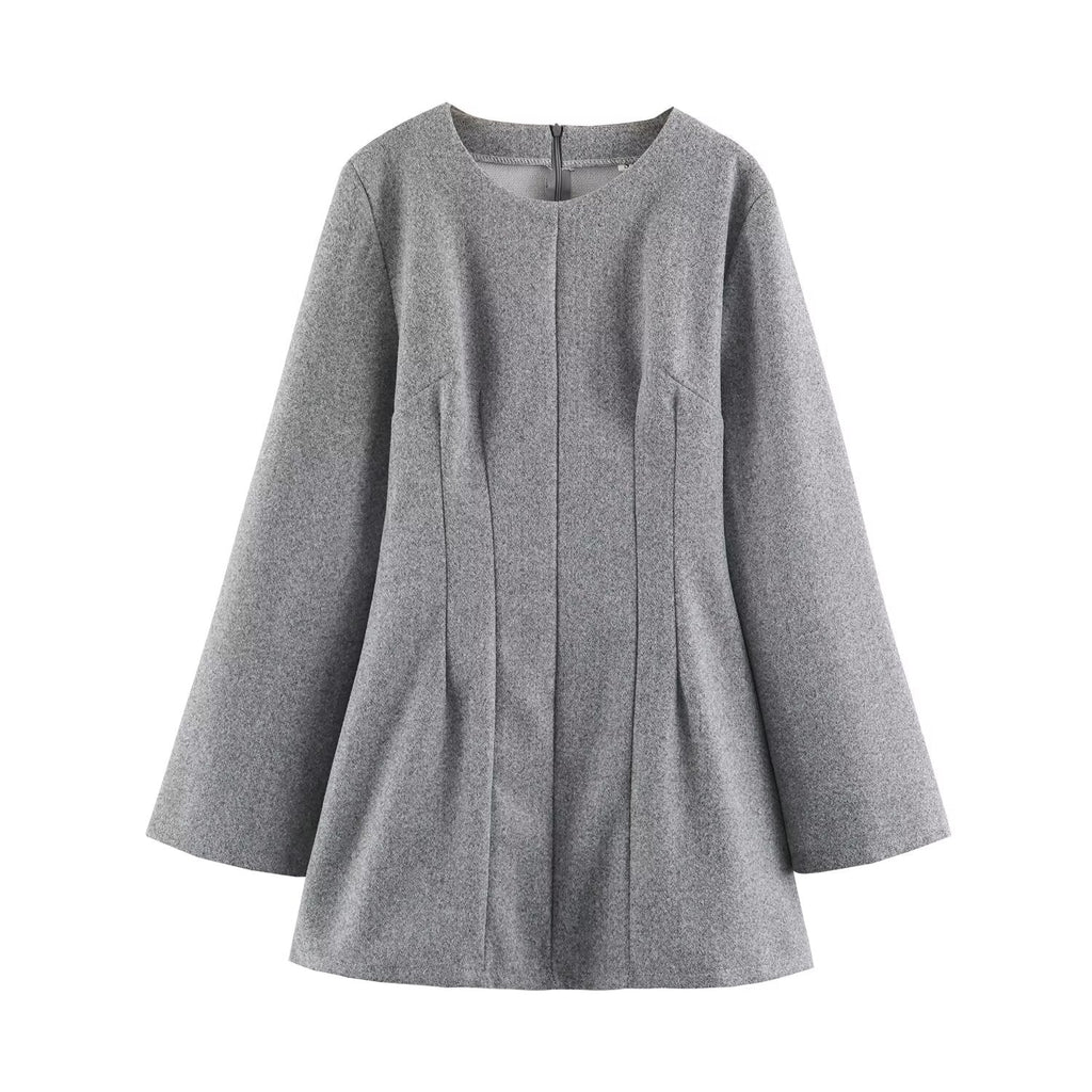 Women Clothing Summer Fashionable Simple Flared Long Sleeve Design Waist Dress