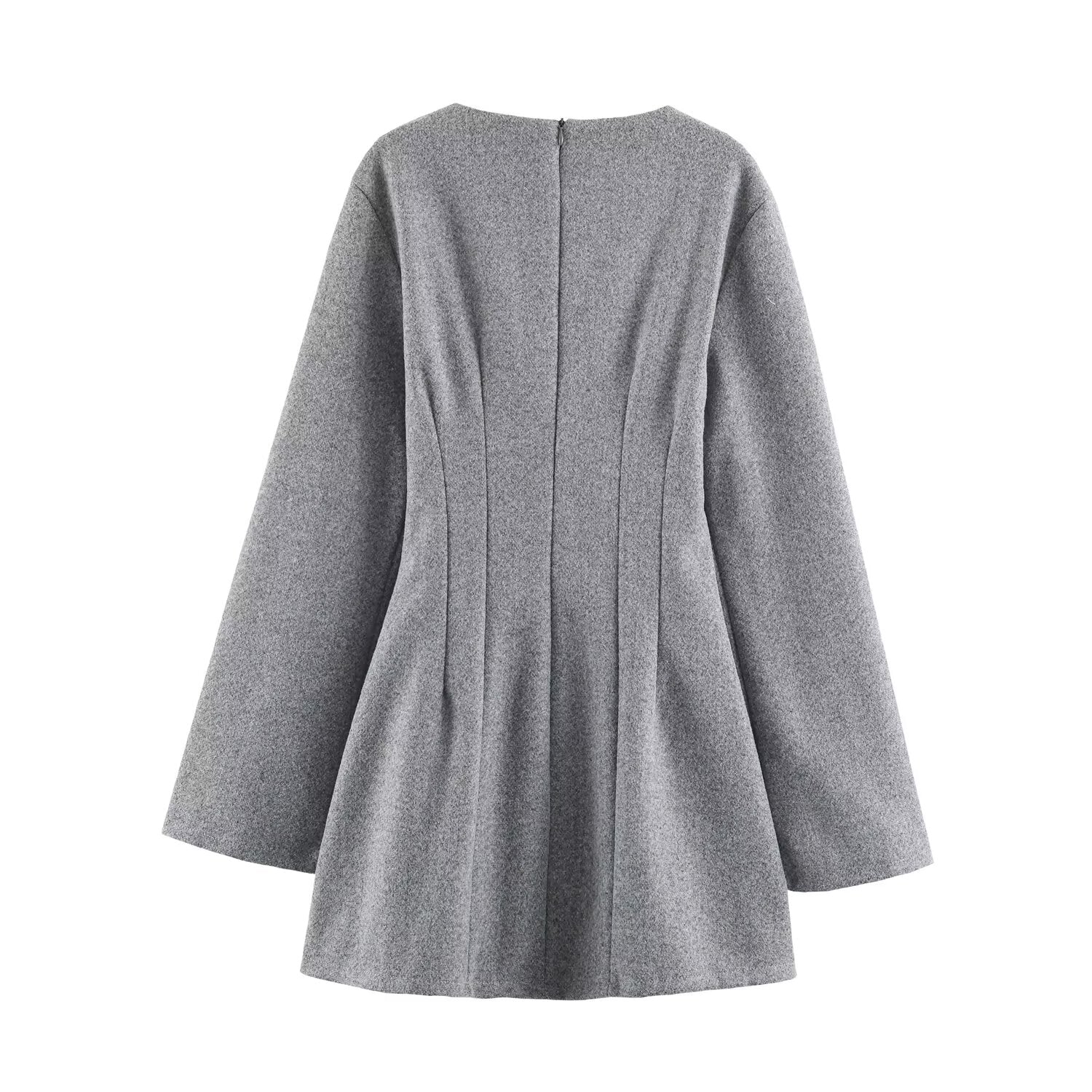 Women Clothing Summer Fashionable Simple Flared Long Sleeve Design Waist Dress