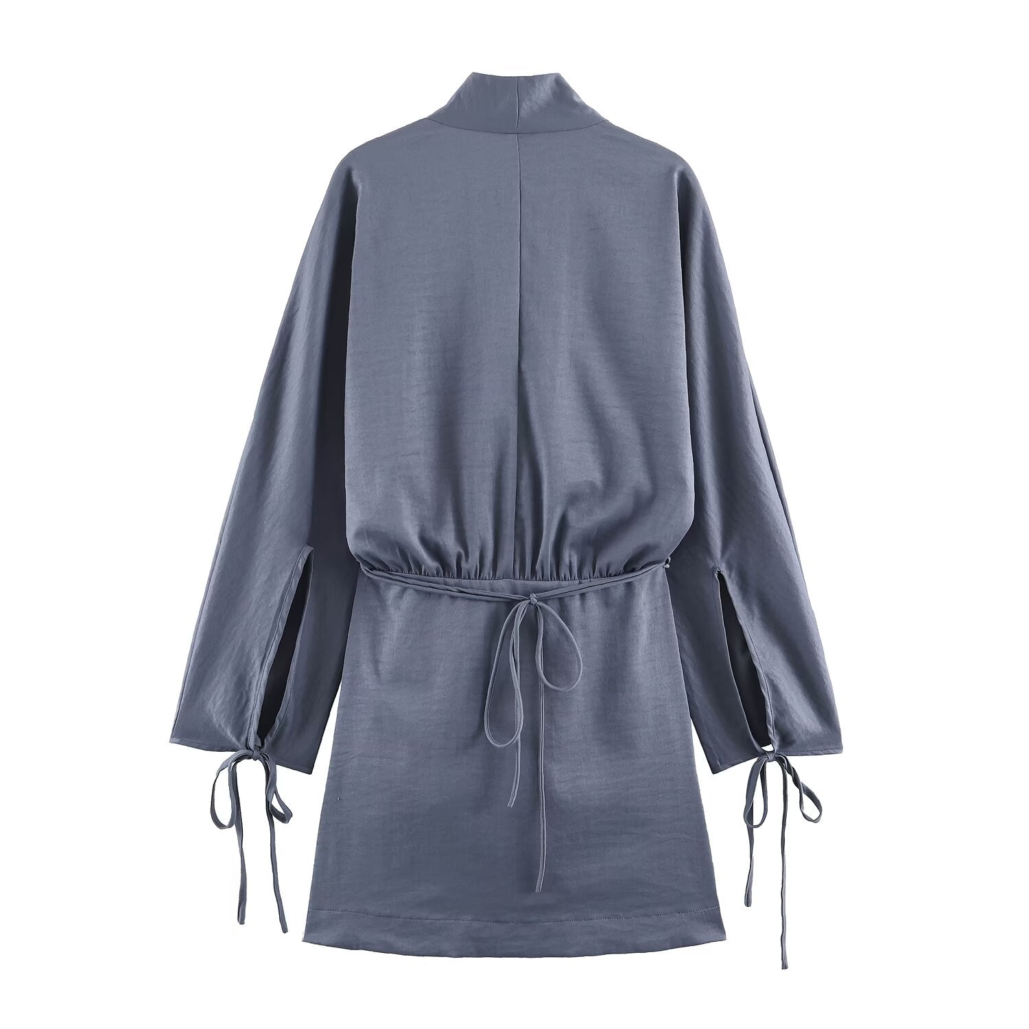 Women Clothing Summer Waist Belt Double Breasted Short Long Sleeve Dress