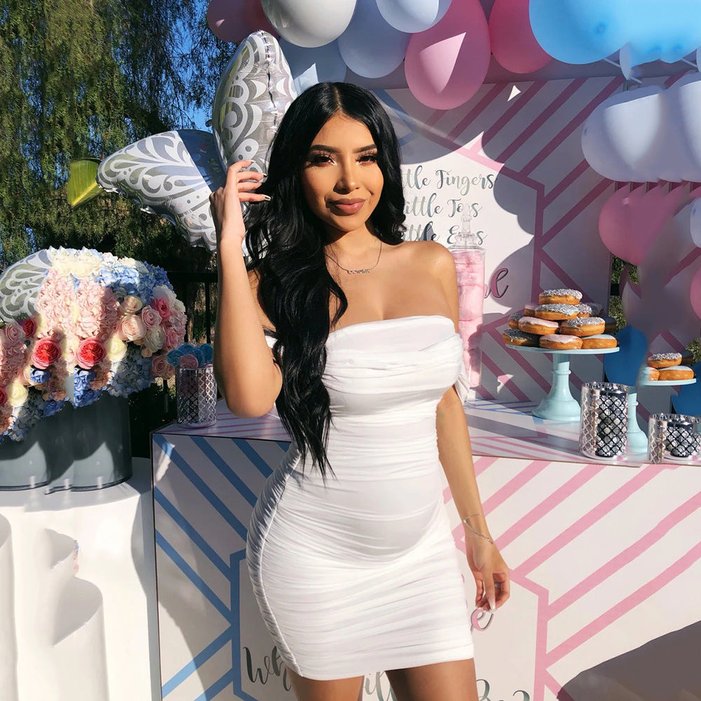 Summer New Sling off Neck Mesh Sexy Nightclub Sheath Dress