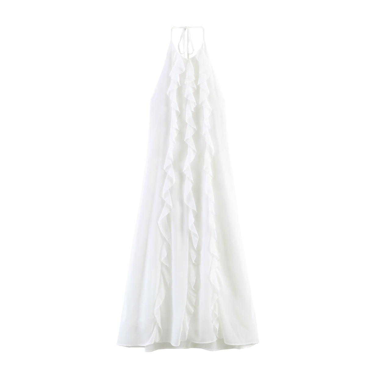 Women Clothing Summer Strap Backless Ruffled Chiffon Sexy Dress Sweet Bandage Dress Maxi Dress