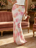 Summer Women Sexy Slim Vacation Mesh Floral Fishtail Skirt